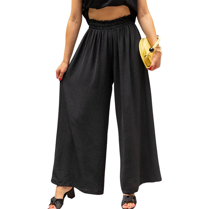 Spring Summer Cotton Linen Women Solid Color High Waist Loose Casual Wide Leg Pants