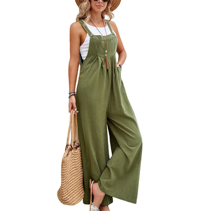 Women Clothing Popular Solid Color Casual Suspender Trousers