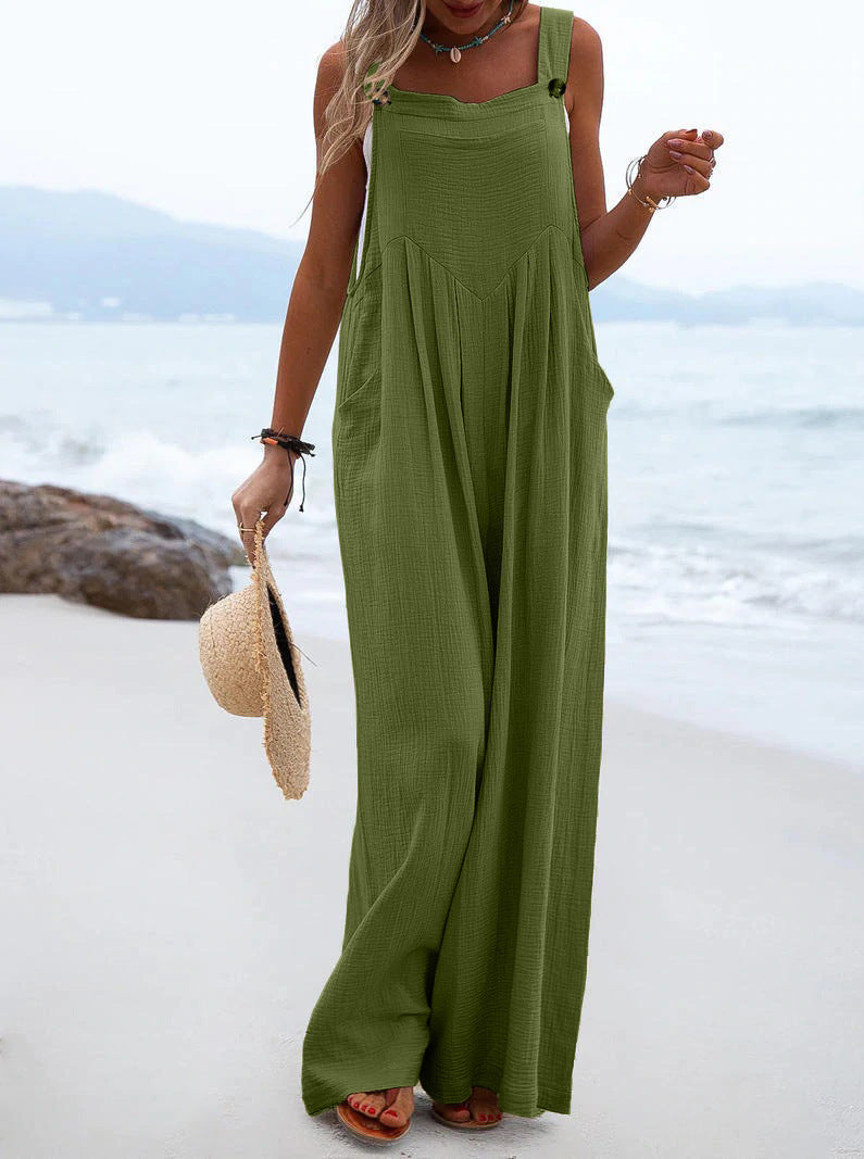 Damenbekleidung Sommer-Overall Ethno Einfarbiger Jumpsuit mit weitem Bein