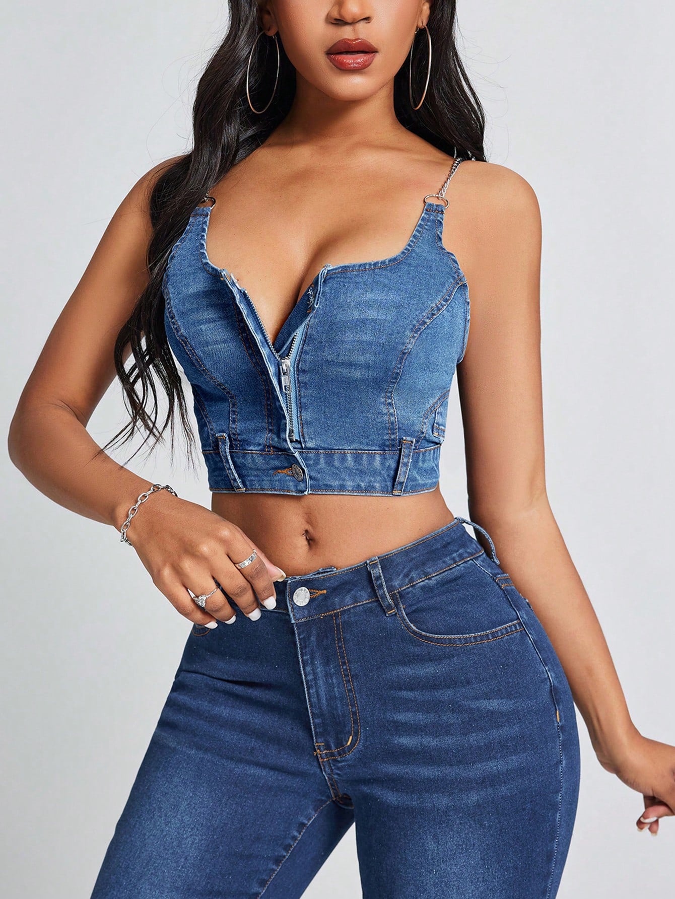 Damen Kleidung Deep V Plunge Neck Backless Denim Camisole