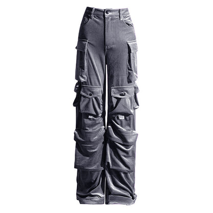 Nähte Multi Pocket High Waist Tooling Pants Herbst Einzigartiges Design Freizeithose für Damen