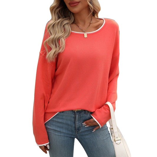 Women Clothing Popular Women's round Neck Color Jumping Core Yarn Long Sleeve Sweater for Women