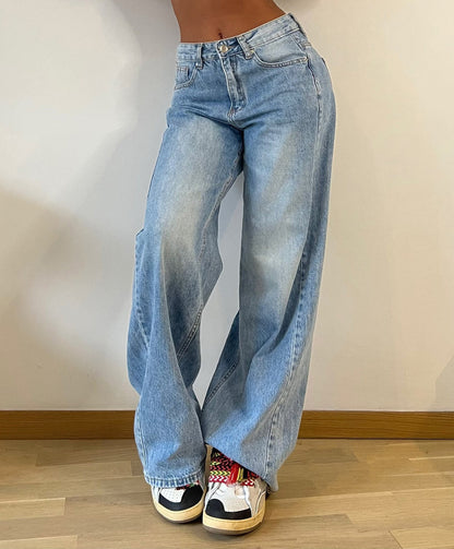 Retro-Jeans mit langem, weitem Bein, sexy, lockere Jeans mit weitem Bein, hohe Taillenhose für Damen