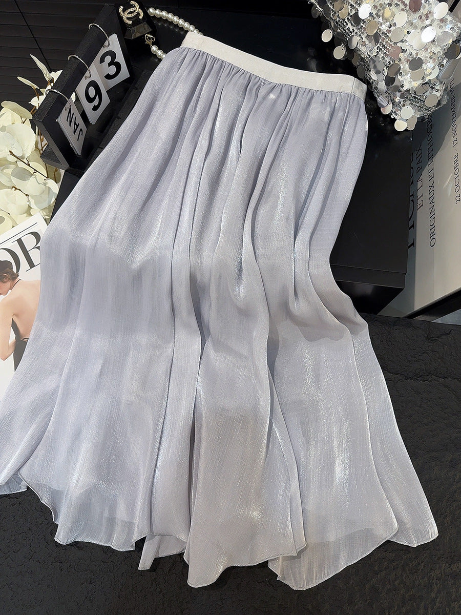 Chiffon Western Slimming Large Hem Umbrella Skirt Summer High Grade Streamer Tulle Skirt High Waist A line Skirt