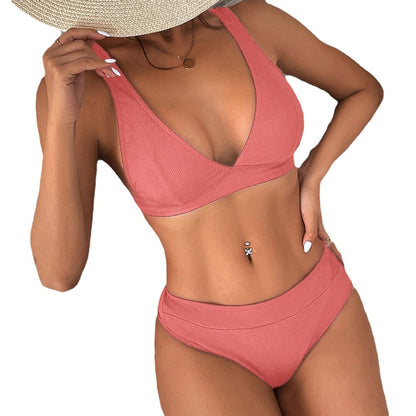 Damen Bikini Rib Lace-up Split