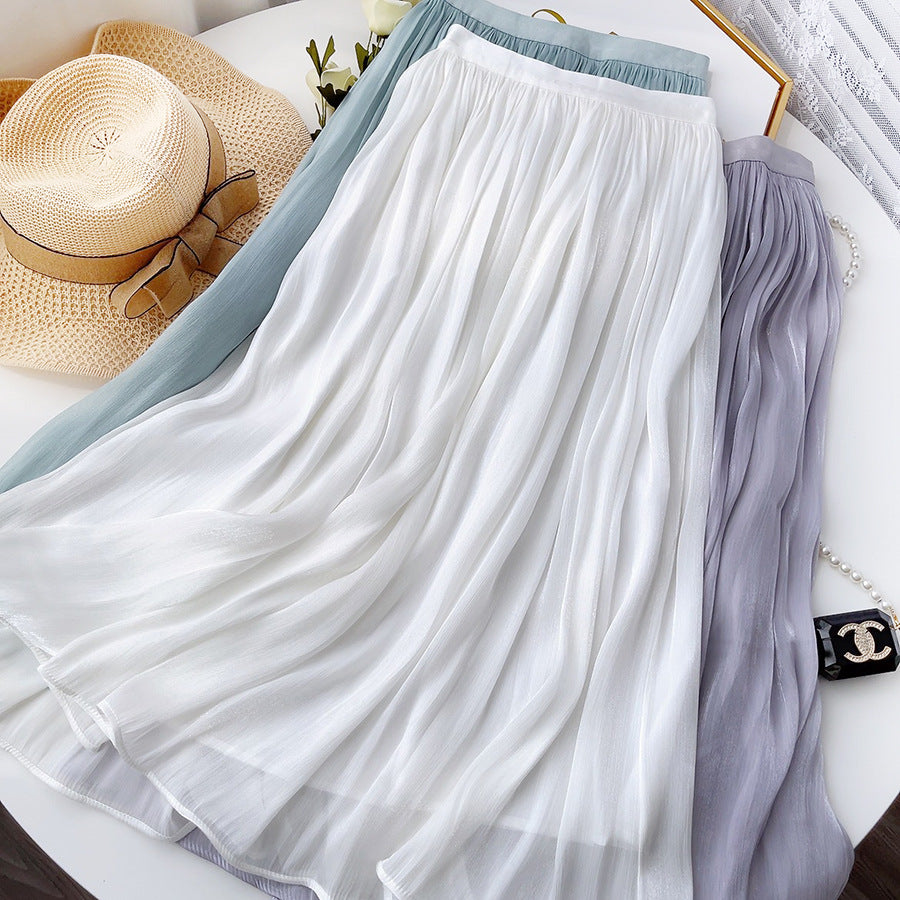 Mercerized Skirt Women Slim Fit Slimming Mid Length A line Skirt Embellished Elegant Summer Organza Skirt