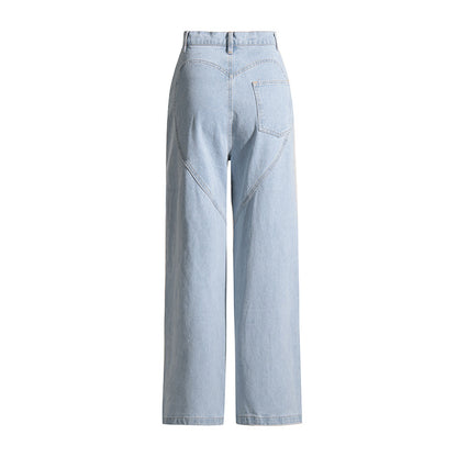 Pantalones vaqueros de pierna ancha para primavera y verano, pantalones de cintura alta para mujer, pantalones de pierna recta con agujeros y nicho con cuentas de diamantes