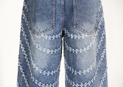 Sexy Fried Street zerrissene Jeans Frauen hohe Taille schlankmachende gerade Hose mit weitem Bein lose Wischhose