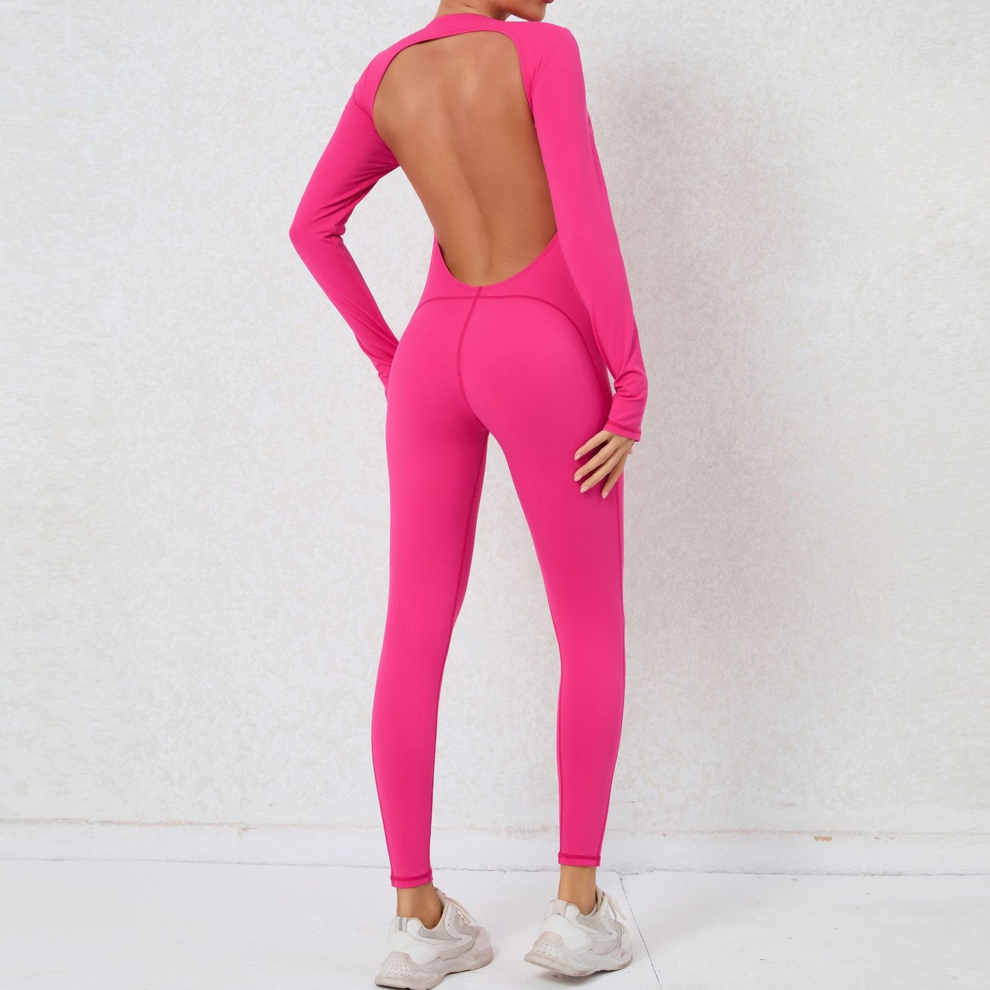 Finger Suit Sexy Backless Nude Feel Long Sleeve Yoga Jumpsuit High Strength Fitness Sports One Piece Tights