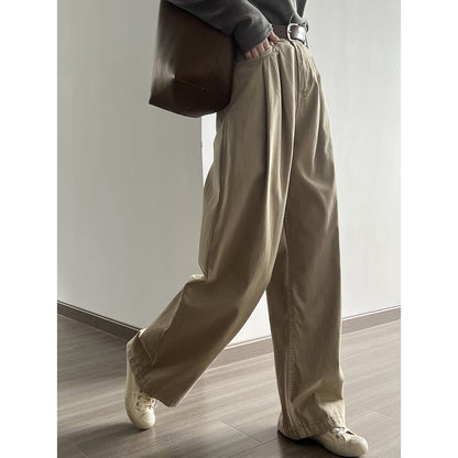 Thin Velvet High Waist Wide Leg Jeans for Women Spring Retro Casual Loose Mop Pants