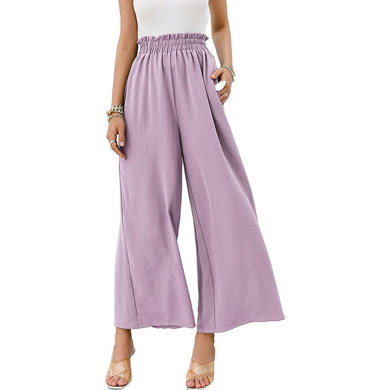 Spring Summer Cotton Linen Women Solid Color High Waist Loose Casual Wide Leg Pants