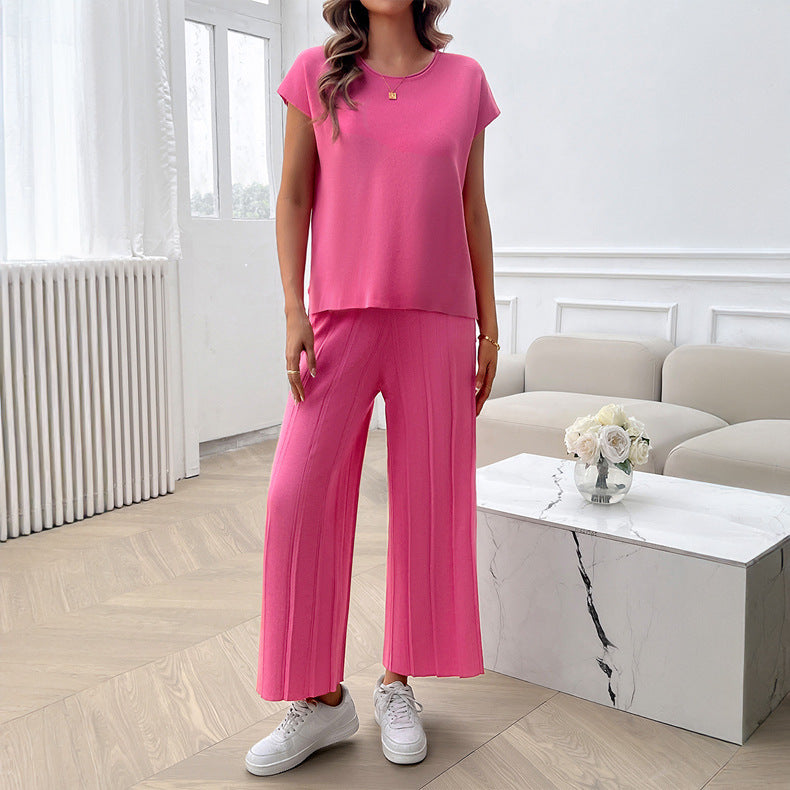 Spring Summer Women Clothing Casual Solid Color Sweater Suit