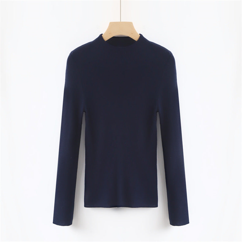 Solid Color Colorful Half Turtleneck Wool Base Shirt Sweater Women Slim Fit Slimming Long Sleeves Knitwear Top