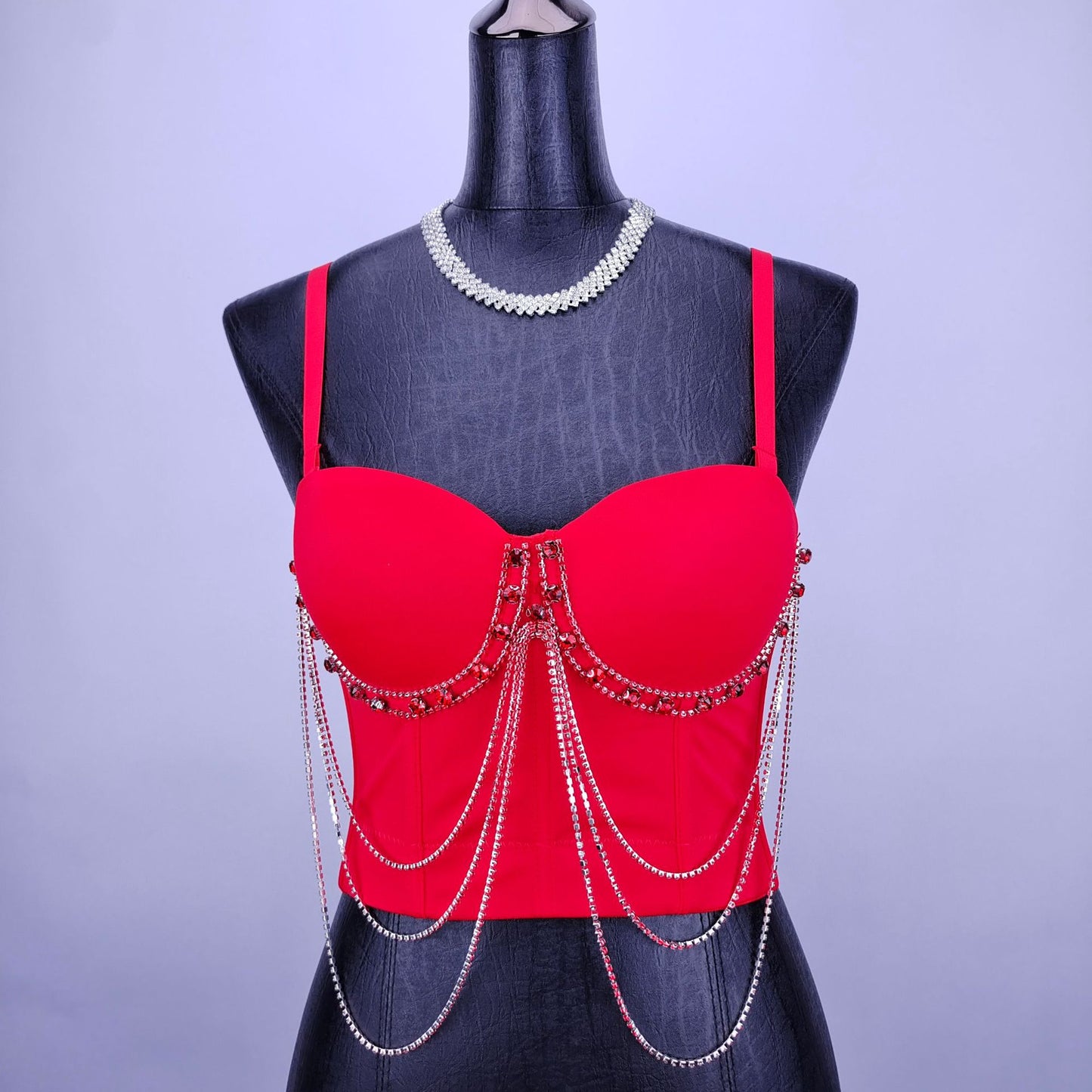 Sexy Strap Chain Rhinestone Bra Outer Wear Small Slip Top Women