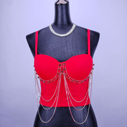 Sexy Strap Chain Rhinestone Bra Outer Wear Small Slip Top Women