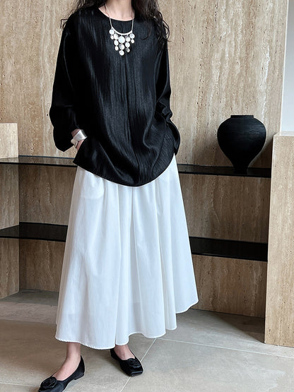 Minimalist Raglan Sleeve Pearl round Neck Pullover Women Loose Idle Old Money Drape Shirt