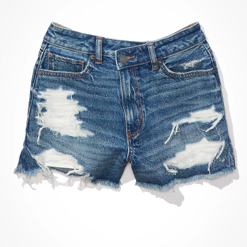 Zerrissene Shorts, geteilte Jeans-Shorts mit hoher Taille, schlankmachende Jeans-Shorts mit ausgefranstem Saum