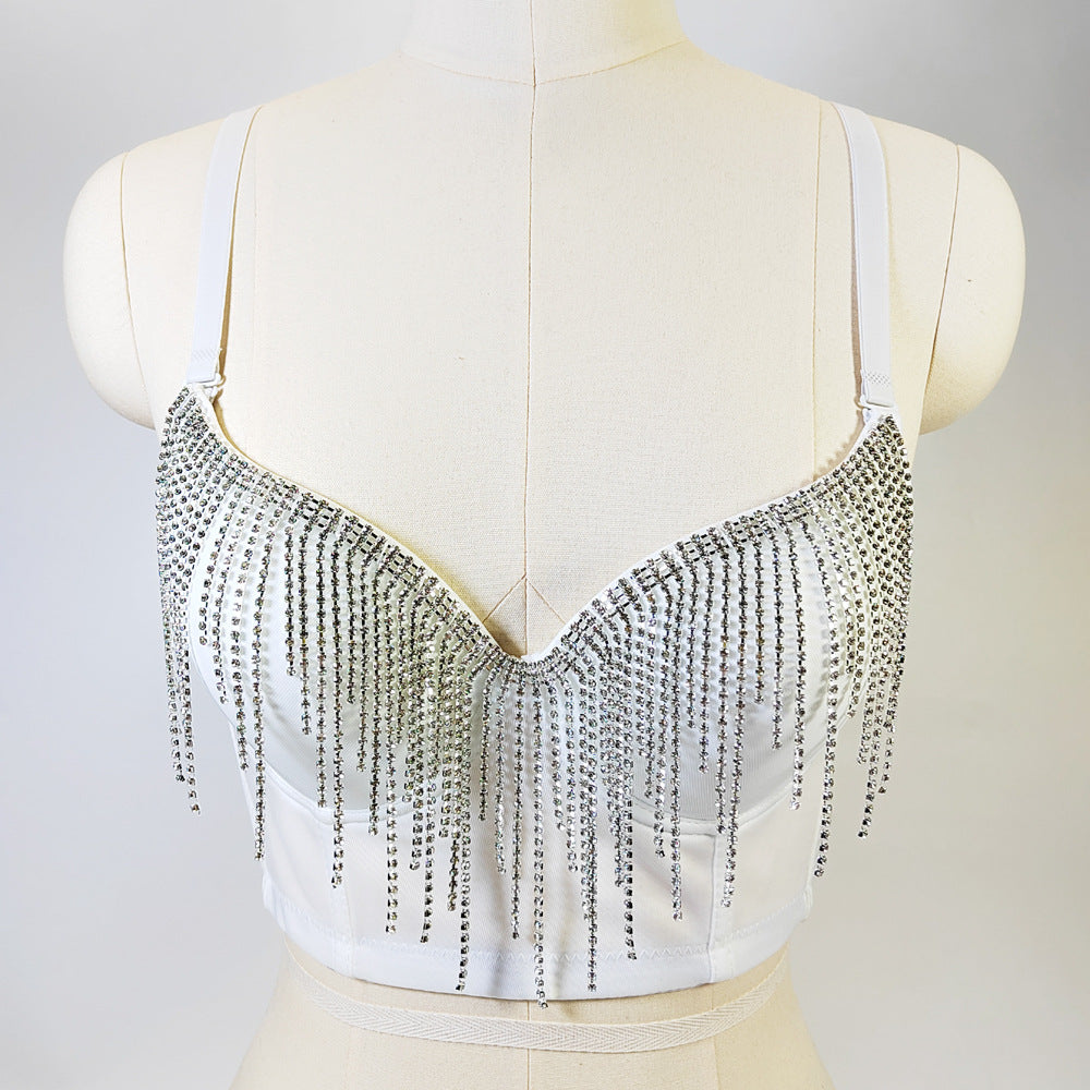 Source Rhinestone Tassel Bead Tube Top Outer Wear Short Nightclub Carnival Bra