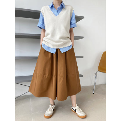 Autumn High Waist Slimming Puffy A line Dress Skirt Elastic Waist Mid Length Big Hem Umbrella Skirt