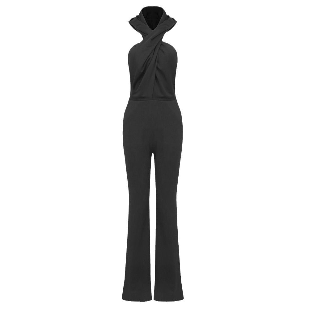 Winter Black Backless Hooded Jumpsuit Women Clothing Sexy Pocket Design