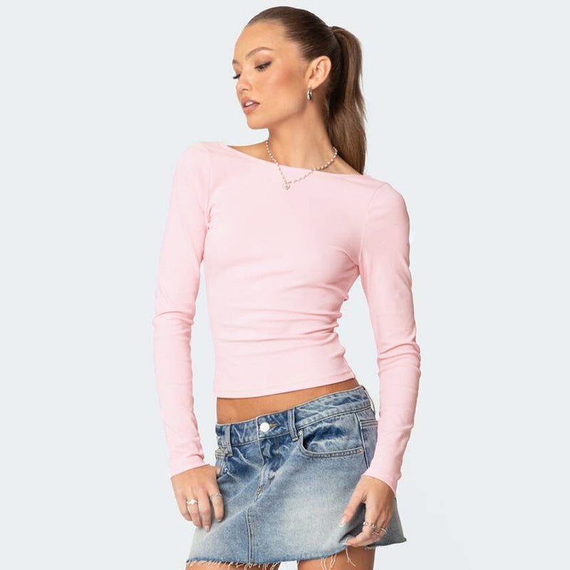 Ropa de mujer Otoño Invierno Slim Fit Manga larga Espalda descubierta Camisetas de mujer Tops