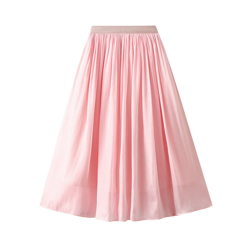 Mercerized Skirt Women Slim Fit Slimming Mid Length A line Skirt Elegant Summer Organza Skirt