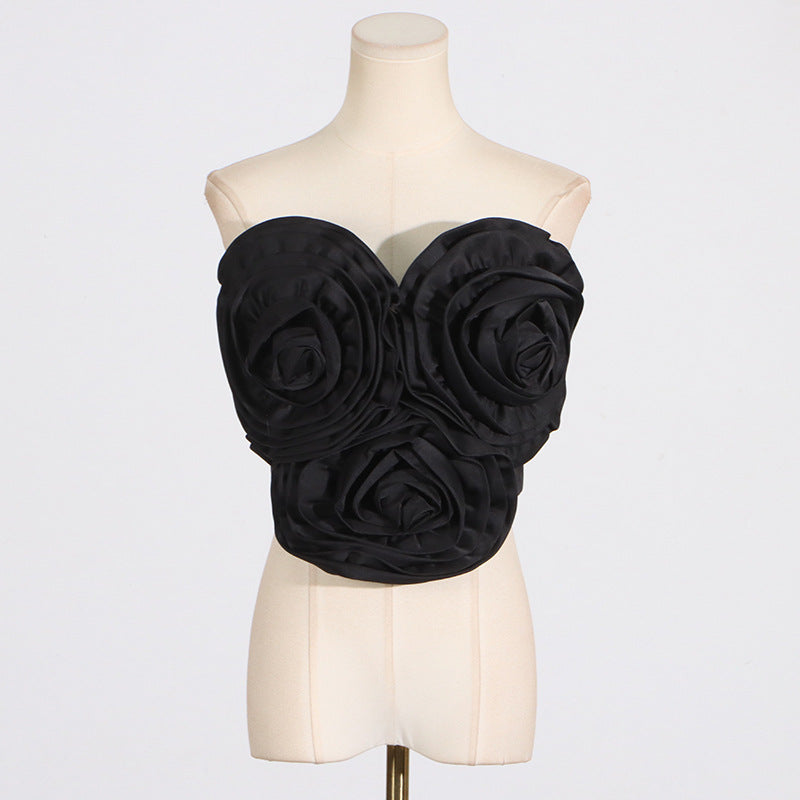 Sexy Tube Top Summer Three Dimensional Floral Stitching Design High Grade Top Women