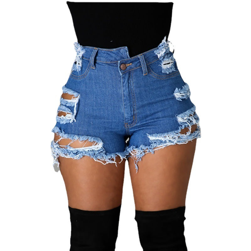 Jeans Damen Sommer Trendy High Waist Ripped Fringe Shorts