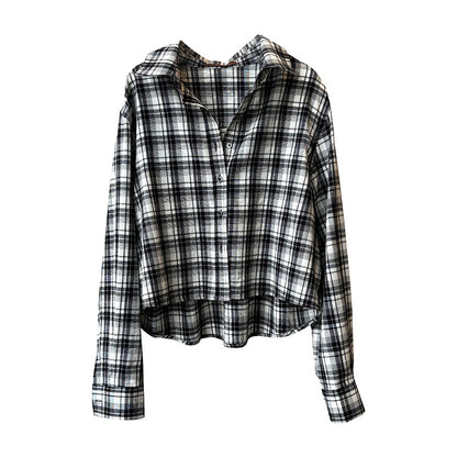 Retro Hong Kong Loose Plaid Long Sleeved Shirt for Women Summer Stylish Shirt Top