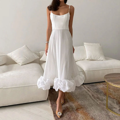 Women Dress Summer Strap Large Solid Color Dress