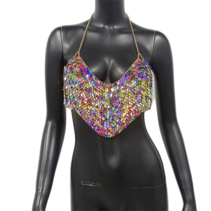 Women Clothing Melon Seeds Sequin Sling Sexy Sexy Top Backless Color Sequ Chest Necklace Sling