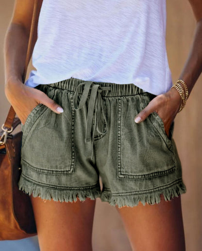 Sommer Neue Elastische Taille Kordelzug Lässige Hohe Taille Abnehmen Denim Shorts für Frauen