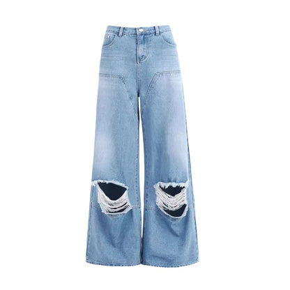 Street Sweet Personality Elegant Long Leg Covering Slimming Lazy Sense Make Old Ripped Jeans