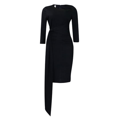 Women Clothing Pleated Strap Solid Color Sheath Business Office plus Size Dress