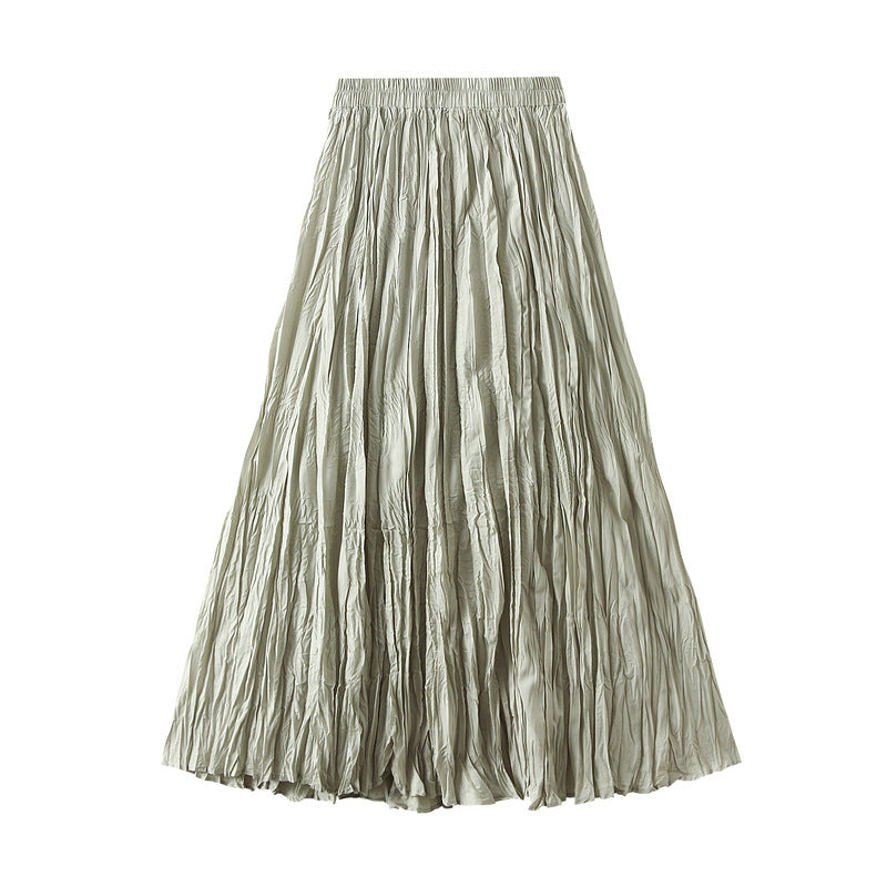 Light Luxury Streamer Pleated Skirt Women Spring Autumn Swing Slimming Pleated A Line Skirt