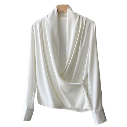 V-neck Shirt Women Spring French Elegant Drape Long Sleeve Shirt