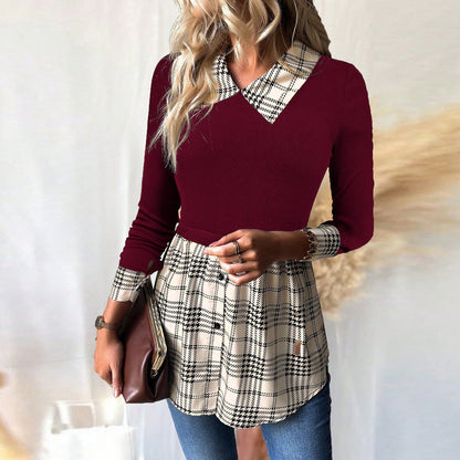 Women Clothing Autumn Winter Elegant Long Sleeve Shirt Collar Top