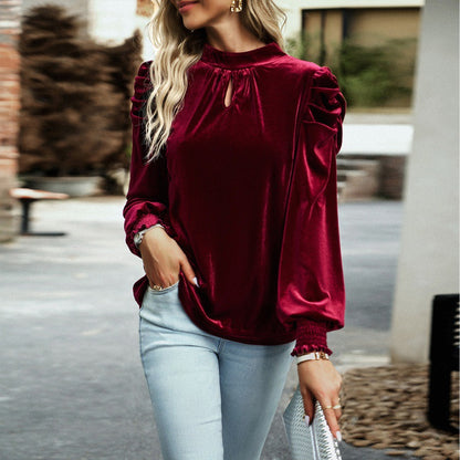 Women Clothing Velvet Shirt Women Autumn Winter Elegant Long Sleeve Top