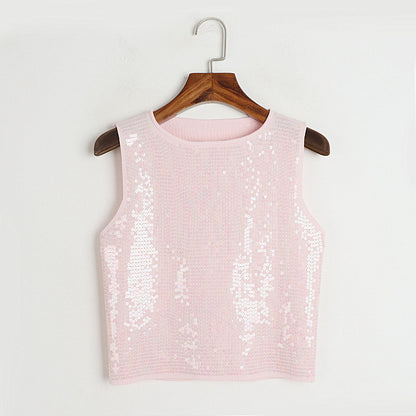 Sequined Knitted Vest Camisole Girl Street Sexy All Matching Solid Color Slimming Slim Fit Top Inner Wear Summer