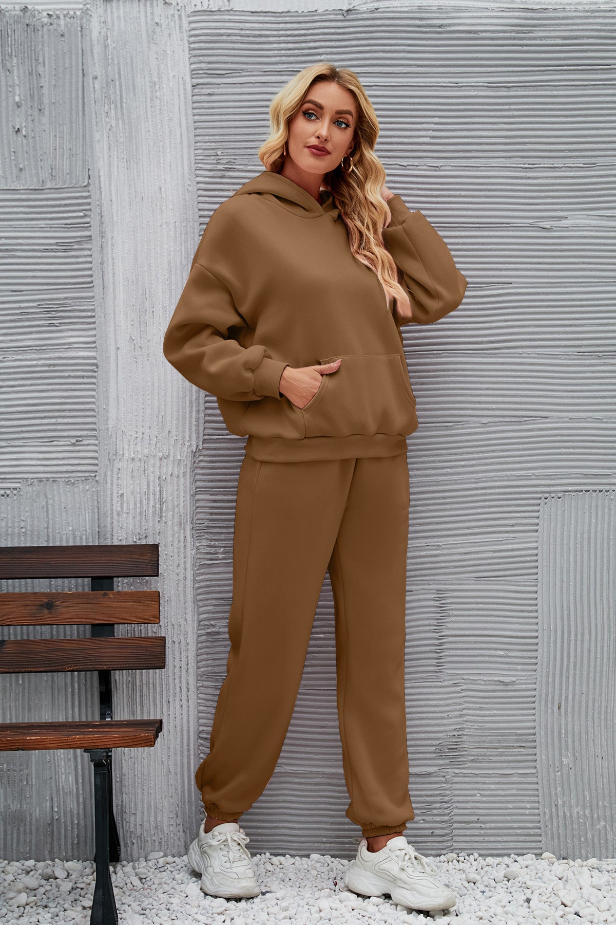 Winter Casual Hooded Long Sleeve Solid Color Ankle Tied Casual Suit for Women