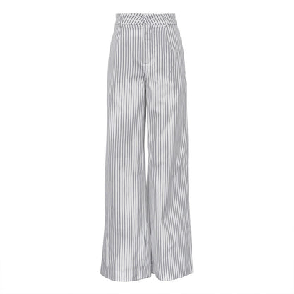 Retro Simple Black White Striped Casual Wide Leg Pants Spring Autumn Wild Work Pant Women