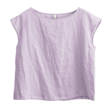 Camiseta de lino de manga corta, ropa especial de lino para mujer, camiseta informal sencilla de verano