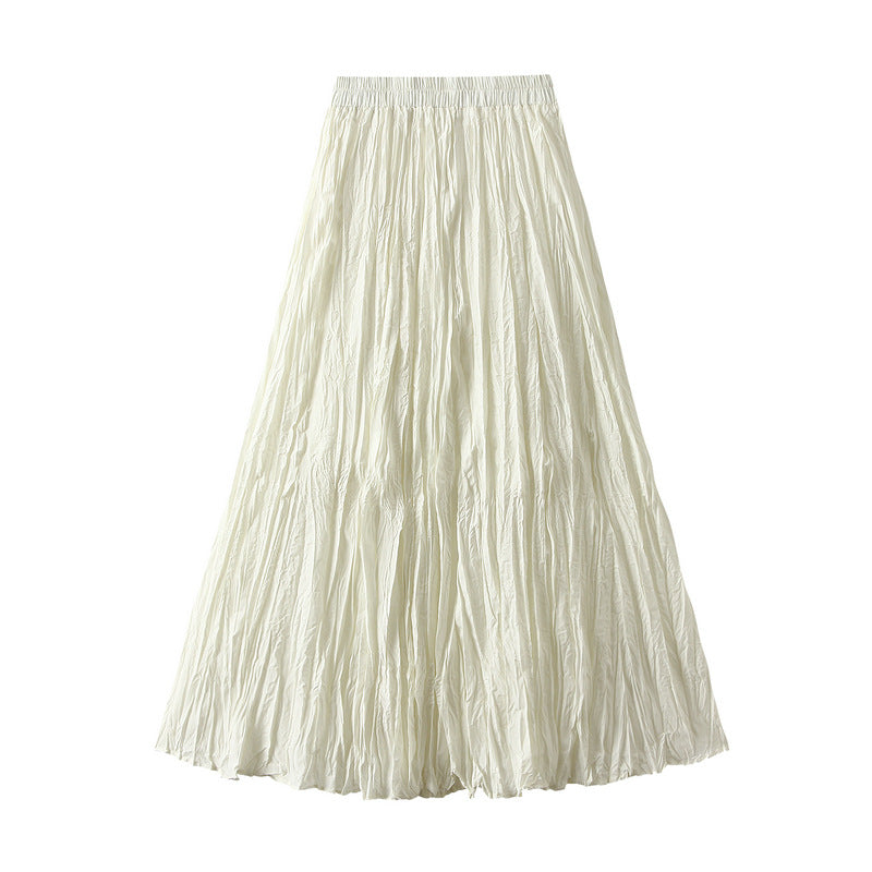 Light Luxury Streamer Pleated Skirt Women Spring Autumn Swing Slimming Pleated A Line Skirt