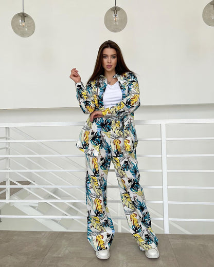 Printed Loose Top High Waist Wide Leg Pants Women Casual Sets