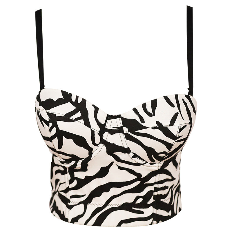 Zebra Pattern Sling Shaping Corset Short Beautiful Back Tank Top Preppy Hip Hop Striped Tight Boning Corset Tube Top