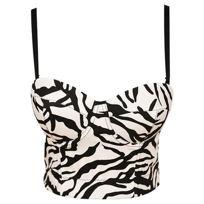 Zebra Pattern Sling Shaping Corset Short Beautiful Back Tank Top Preppy Hip Hop Striped Tight Boning Corset Tube Top