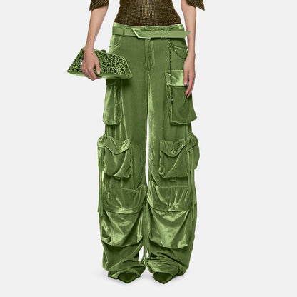 Nähte Multi Pocket High Waist Tooling Pants Herbst Einzigartiges Design Freizeithose für Damen