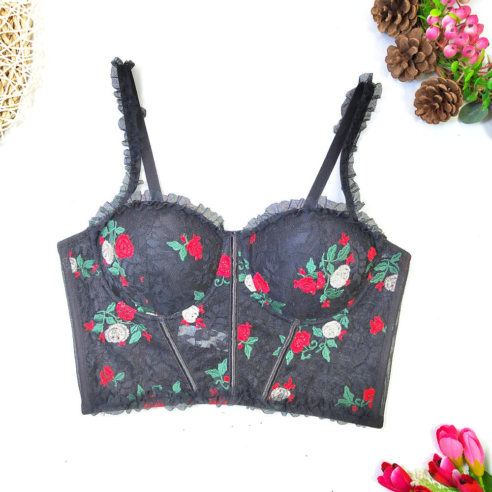 Französisch süße Spitze Nähte Floral Camisole Frauen Sommer Oberbekleidung Inner Tube Top Schönheit Zurück Boning Korsett Top dünn