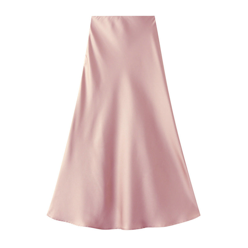 High End Draping Acetate Satin Skirt Women Summer Mid Length Fishtail Skirt High Waist Slimming Hip Skirt