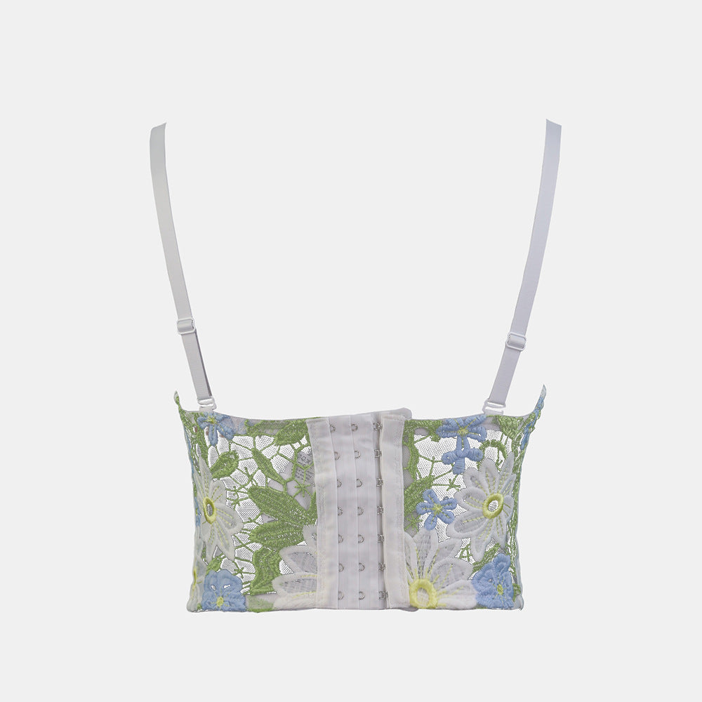 Ropa de abrigo transpirable de malla Floral para verano, sujetador con corsé, ropa interior de encaje Soluble en agua interior, mochila fresca, chaleco con eslinga